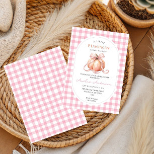Invitation Petite Fille Citrouille Rose et Blanche à Carreaux