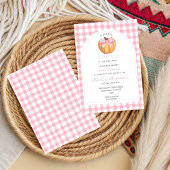 Invitation Petite Fille Citrouille Rose et Blanche Ruban Ging