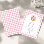 Invitation Petite Fille Citrouille Rose et Blanche Ruban Ging