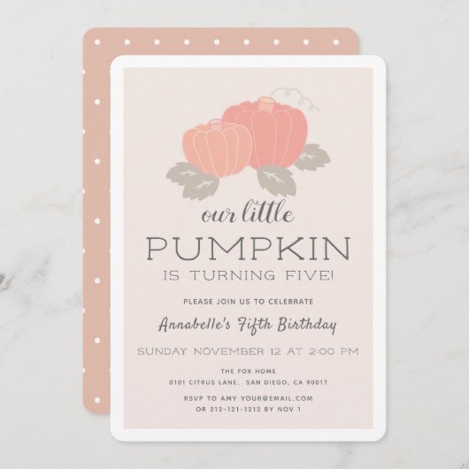 Invitation Petite fille Citrouille rose rousse Anniversaire (Devant / Derrière)