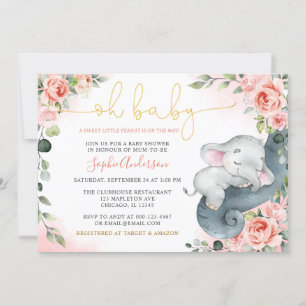 Invitation Petite fille d'arachide douce Baby shower d'élépha