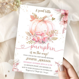 Invitation Petite Fille de Fête de Bébé Citrouille Rose Bohèm