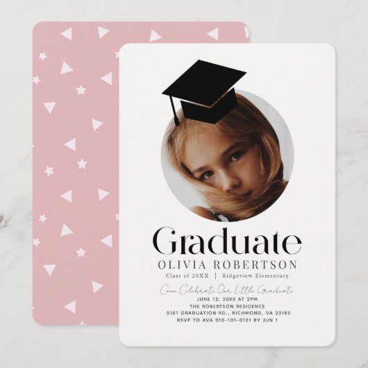 Invitation Petite fille de la casquette de graduation minimal (Devant / Derrière)