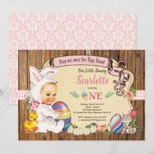 Invitation Petite fille de Pâques 1er anniversaire chasse aux