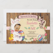 Invitation Petite fille de Pâques 1er anniversaire chasse aux (Devant)