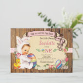 Invitation Petite fille de Pâques 1er anniversaire chasse aux (Debout devant)