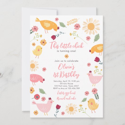Invitation Petite Fille De Poulets Ferme Pâques Poulet Annive (Devant)