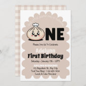 Invitation Petite fille Dumpling 1ère fête d'anniversaire (Devant / Derrière)