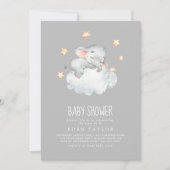 Invitation Petite fille éléphante qui dort | Baby shower gris (Devant)