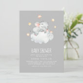 Invitation Petite fille éléphante qui dort | Baby shower gris (Debout devant)