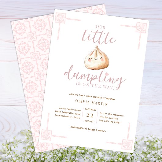 Invitation Petite fille en Aquarelle rose Dumpling Baby showe