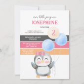 Invitation Petite fille en ballons de pingouin Anniversaire (Devant)