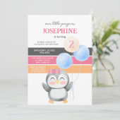 Invitation Petite fille en ballons de pingouin Anniversaire (Debout devant)