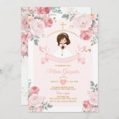 Invitation Petite fille espagnole rose Primera Comunión (Devant / Derrière)