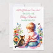 Invitation Petite fille et chaton | Baby shower aquarelle (Devant)
