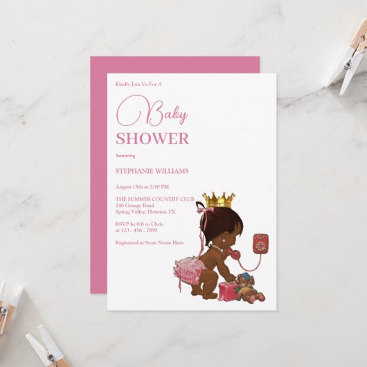 Invitation Petite Fille Ethnique Avec Un Baby shower De La Co (Devant/Arrière en situation)