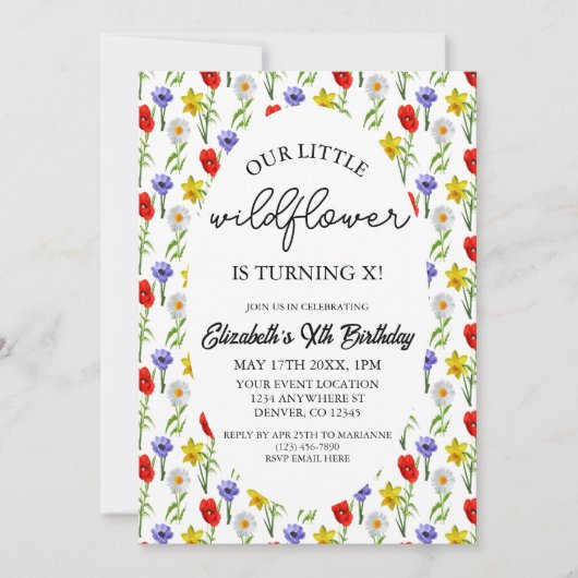 Invitation Petite fille Fleur sauvage Anniversaire (Devant)