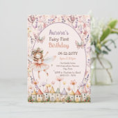 Invitation Petite fille Fleur sauvage Fée Premier anniversair (Debout devant)