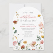 Invitation Petite fille Fleur sauvage rose bébé anniversaire (Devant)