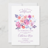 Invitation Petite fille florale pourpre Fleur sauvage Anniver (Devant)