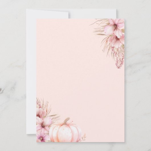 Invitation Petite fille florale rose Citrouille automne 1er a (Dos)