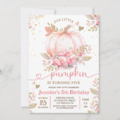 Invitation Petite fille florale rose Citrouille automne 5e an (Devant)