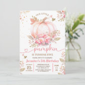 Invitation Petite fille florale rose Citrouille automne 5e an (Debout devant)