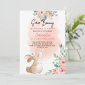 Invitation Petite fille lapin florale Anniversaire (Debout devant)