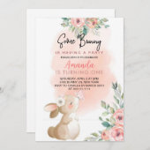 Invitation Petite fille lapin florale Anniversaire (Devant / Derrière)