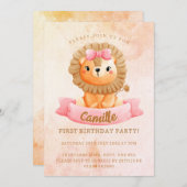 Invitation Petite fille Lion anniversaire (Devant / Derrière)