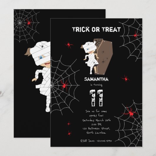 Invitation Petite fille maman café fille Halloween Anniversai (Devant / Derrière)