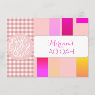 Invitation Petite fille musulmane rose aqiqah islamique