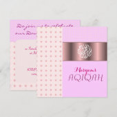 Invitation Petite fille musulmane rose aqiqah islamique (Devant / Derrière)