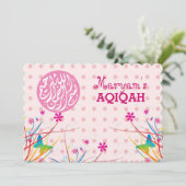 Invitation Petite fille musulmane rose aqiqah islamique (Debout devant)