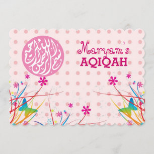 Invitation Petite fille musulmane rose aqiqah islamique