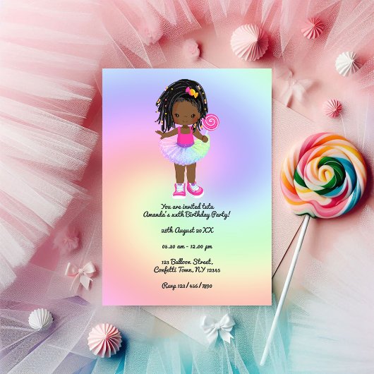 Invitation Petite fille noire colorée Tutu fête d'anniversair