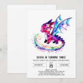 Invitation Petite fille numérique Dragon personnalisée Annive (Devant / Derrière)