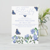 Invitation Petite fille papillon bleu Baby shower floral (Debout devant)