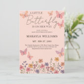 Invitation Petite fille papillon rose Baby shower floral (Debout devant)
