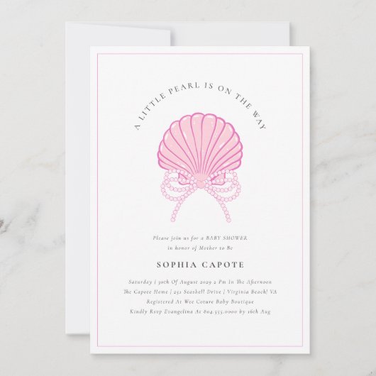 Invitation Petite fille perle Baby shower rose (Devant)