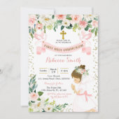 Invitation Petite Fille Priant Floral Première Sainte Communi (Devant)