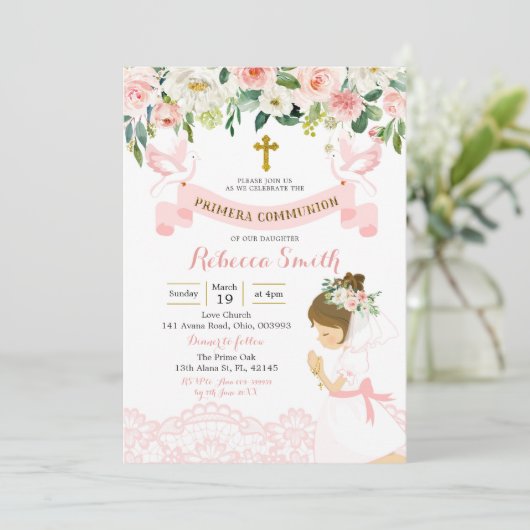 Invitation Petite Fille Priant Première Communion (Debout devant)