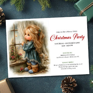 Invitation Petite Fille Rêveuse Attendant le Père Noël Modifi