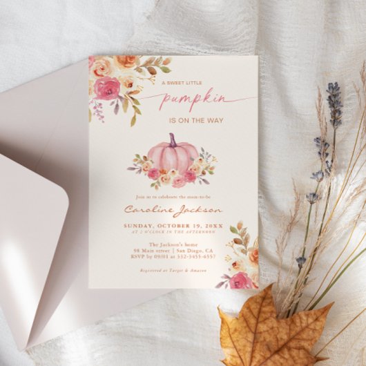 Invitation Petite fille rose Baby shower Citrouille