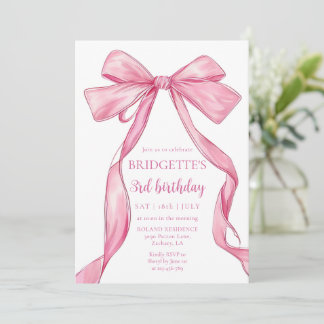 Invitation Petite fille Rose Bow anniversaire