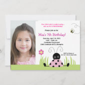 Invitation Petite fille rose Ladybug Modèle d'anniversaire (Devant)