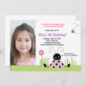 Invitation Petite fille rose Ladybug Modèle d'anniversaire (Devant / Derrière)