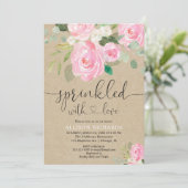 Invitation Petite fille rose rousse et florale saupoudrée (Debout devant)