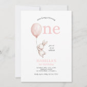 Invitation Petite fille rosée Bunny Printemps Pâques 1er anni (Devant)