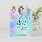 Invitation Petite fille sirène Anniversaire (Debout devant)